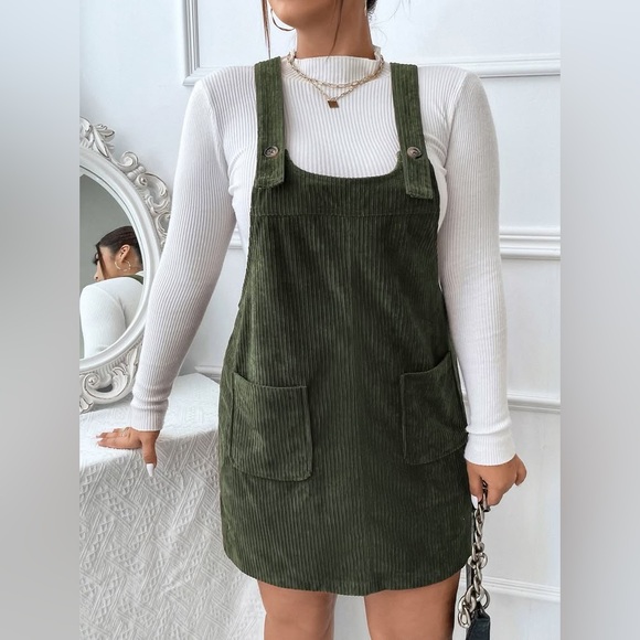 Dresses & Skirts - Corduroy Plus Size Overalls Dress for Women, Solid Color, Sleeveless, Woven 3XL